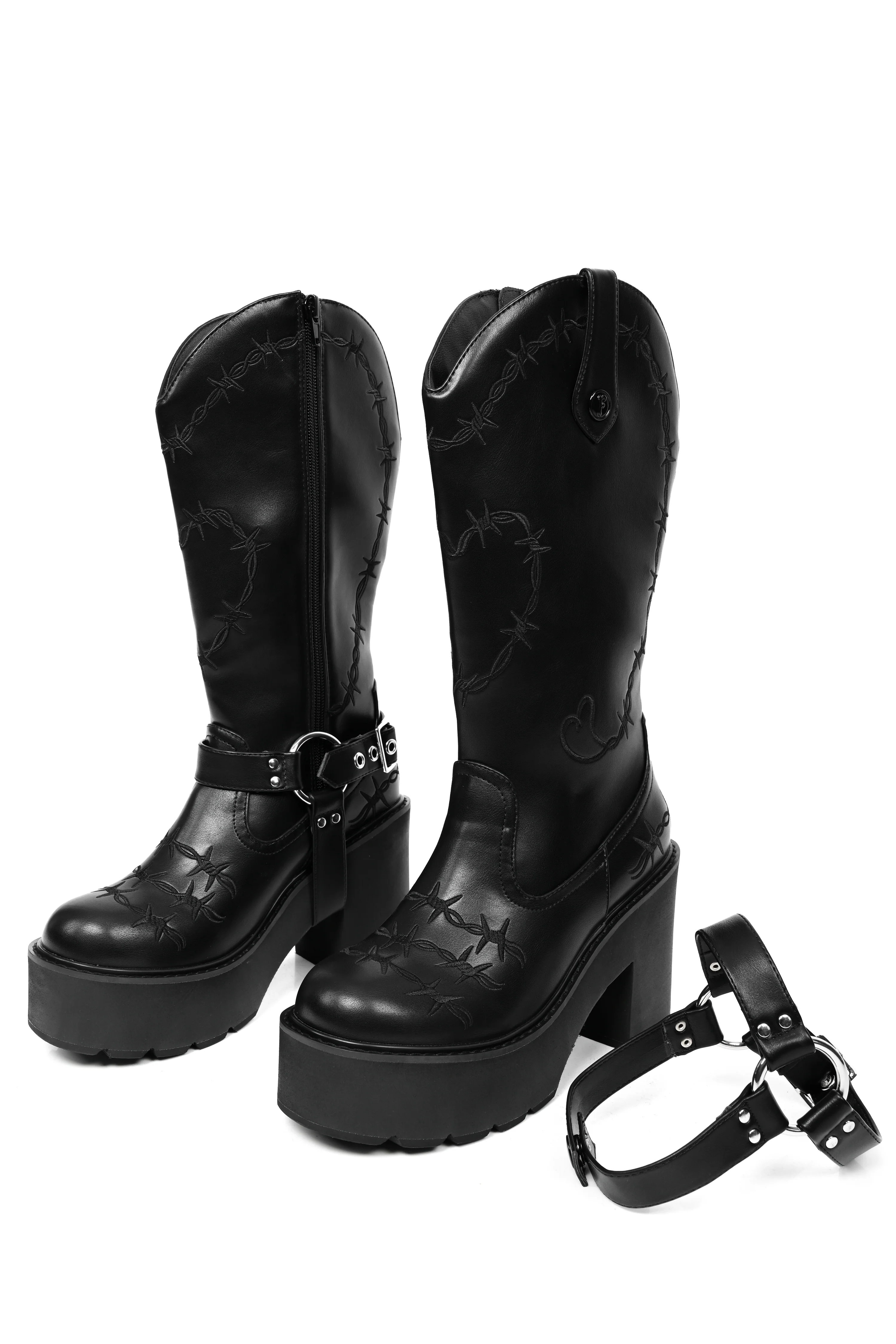 Barbed Wire Platform Cowboy Boots (Wide Calf Friendly) - Image 3