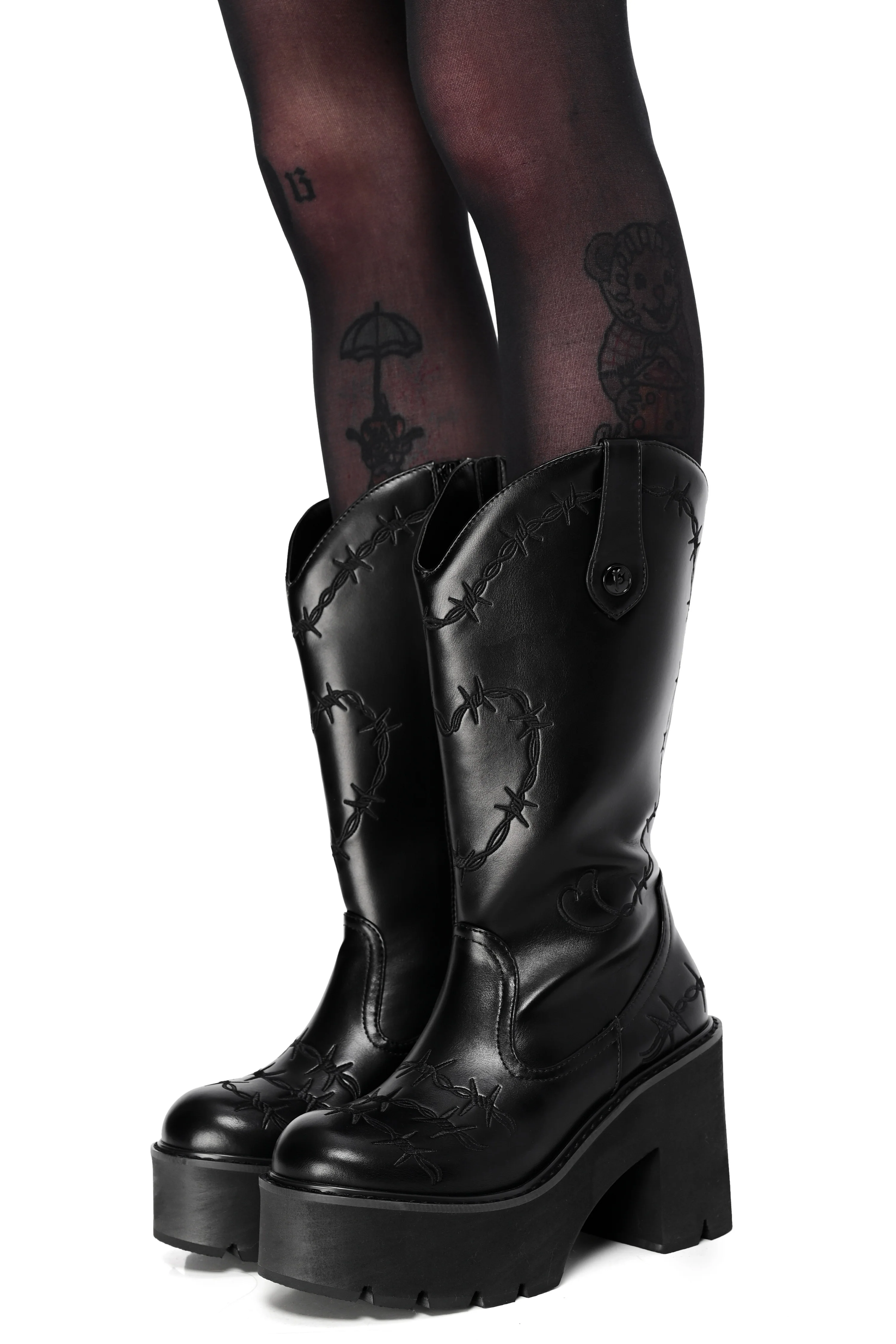 Barbed Wire Platform Cowboy Boots (Wide Calf Friendly) - Image 4