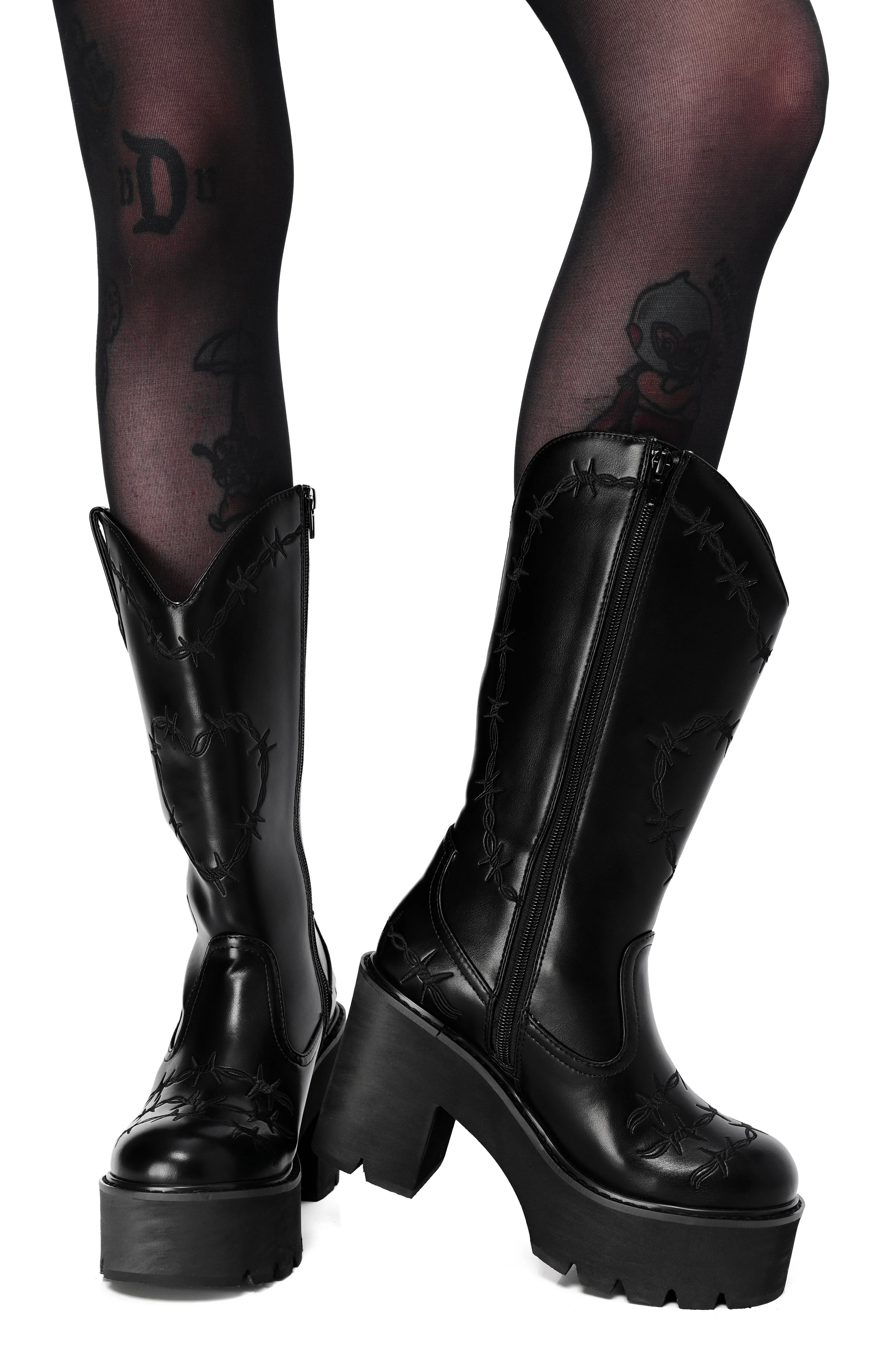 Barbed Wire Platform Cowboy Boots (Wide Calf Friendly) - Image 6