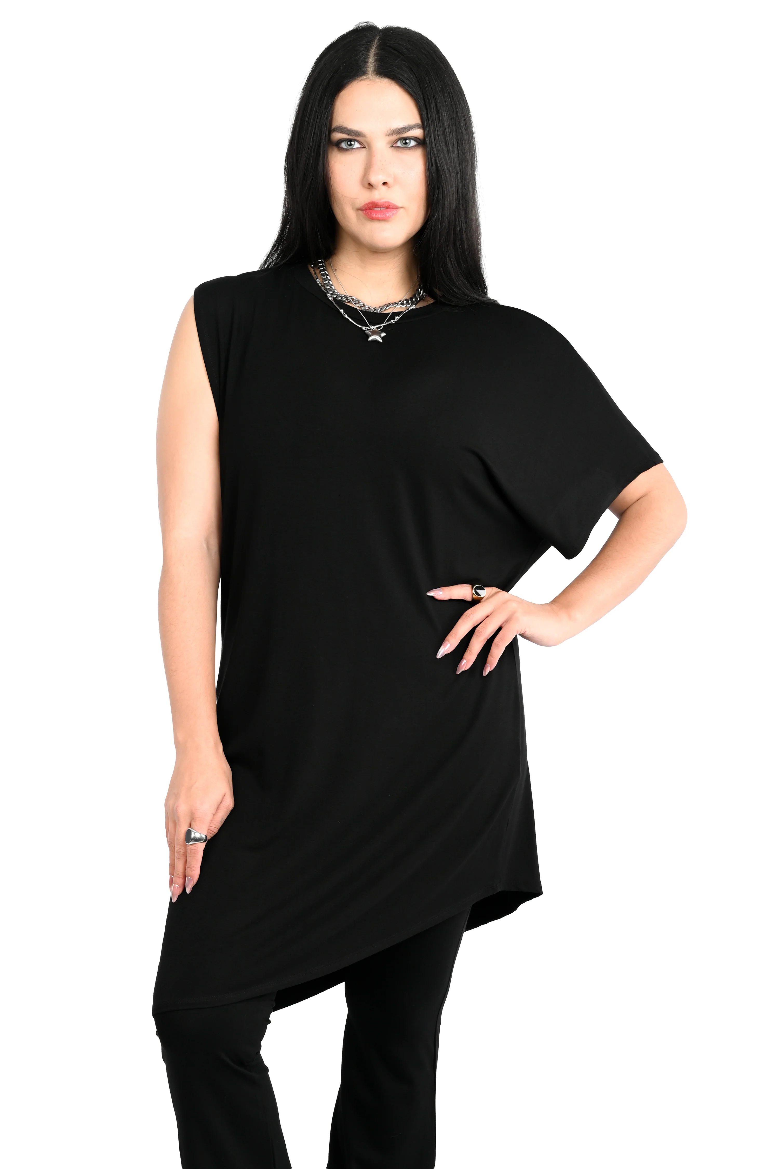 Black No.1 Asymmetrical Tunic Top - No Restock!