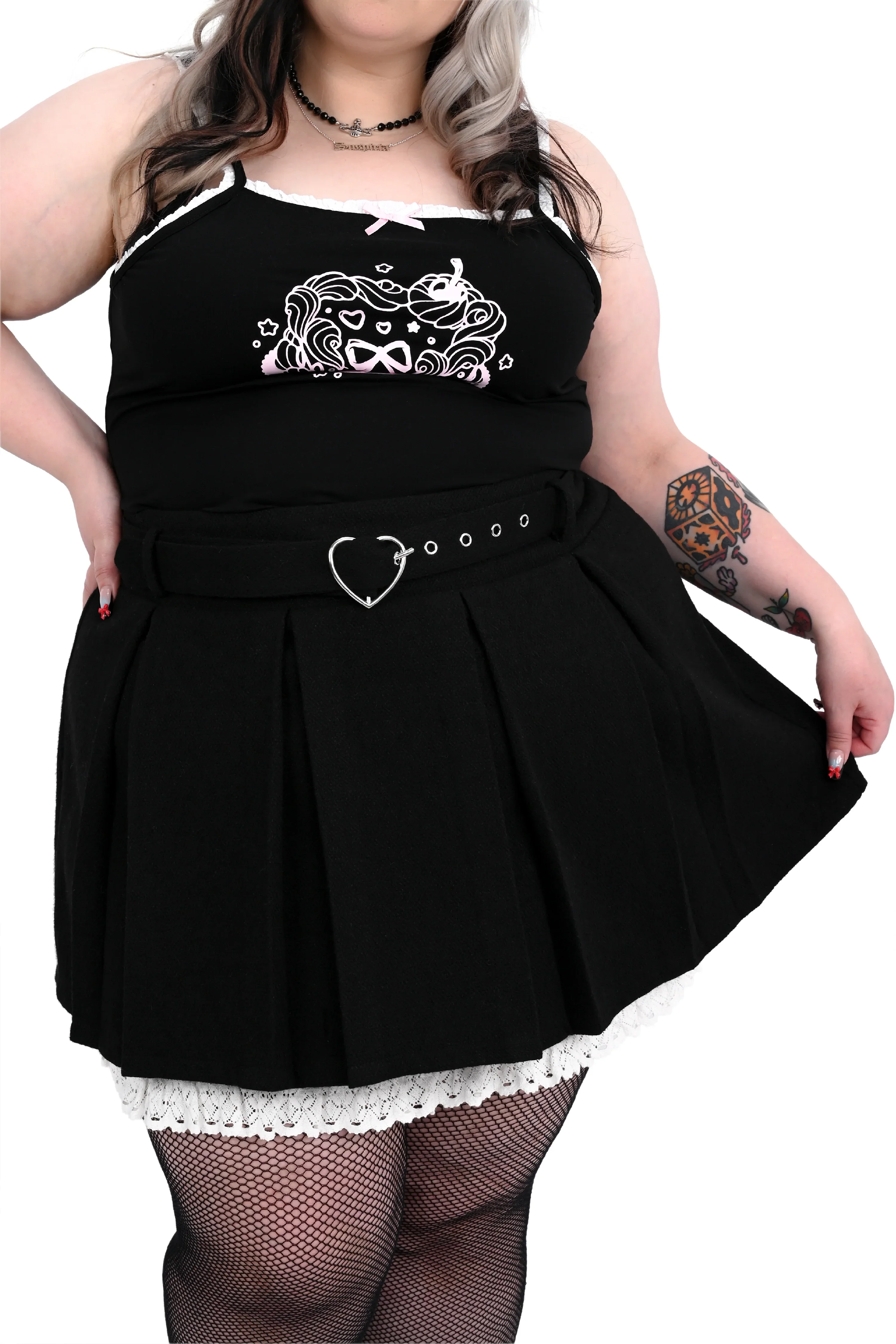 Charlotte Pleated Skirt - Black/White - 4XL/5XL left!