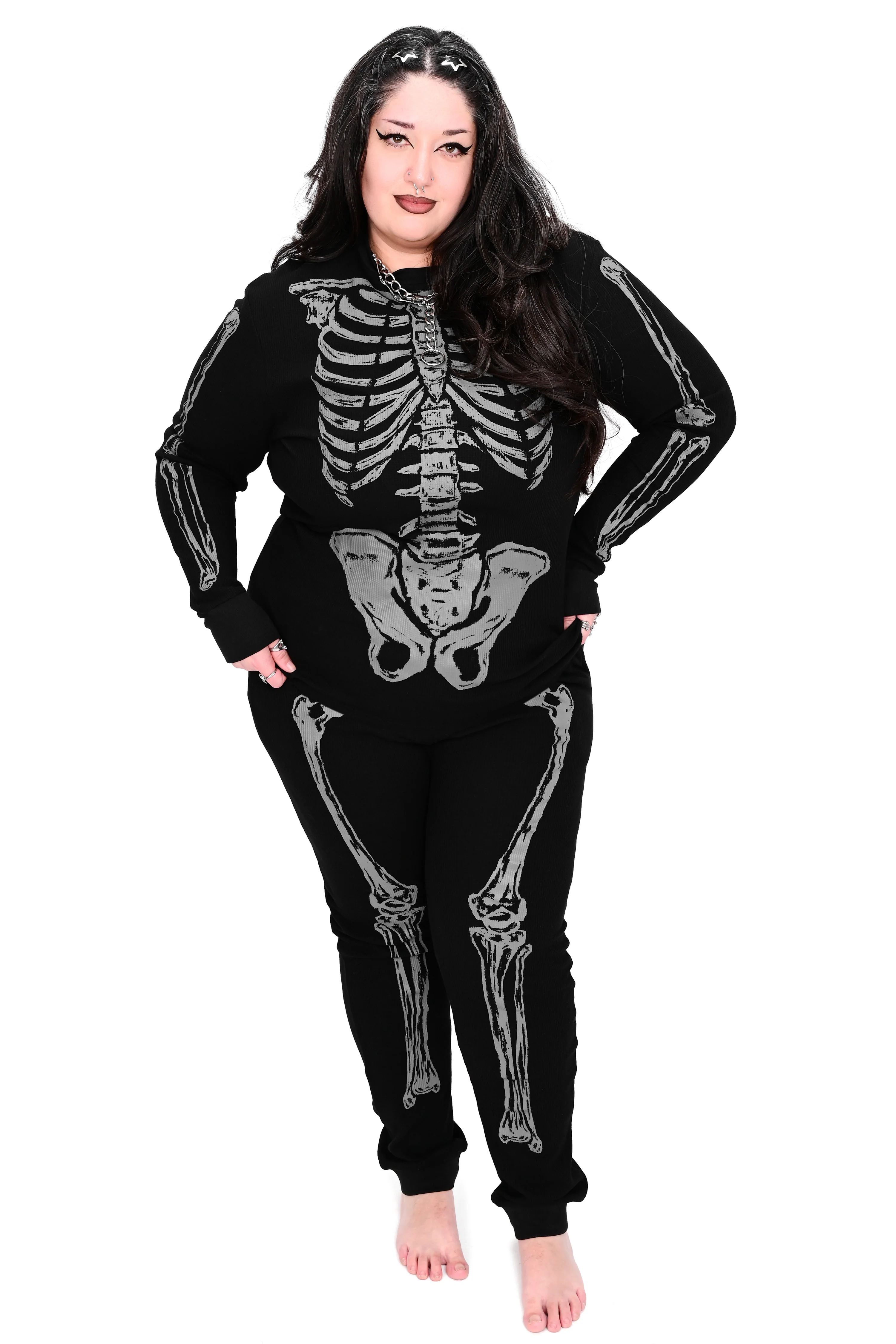 Grey/Black Skeleton Thermal Joggers - Unisex - Image 2