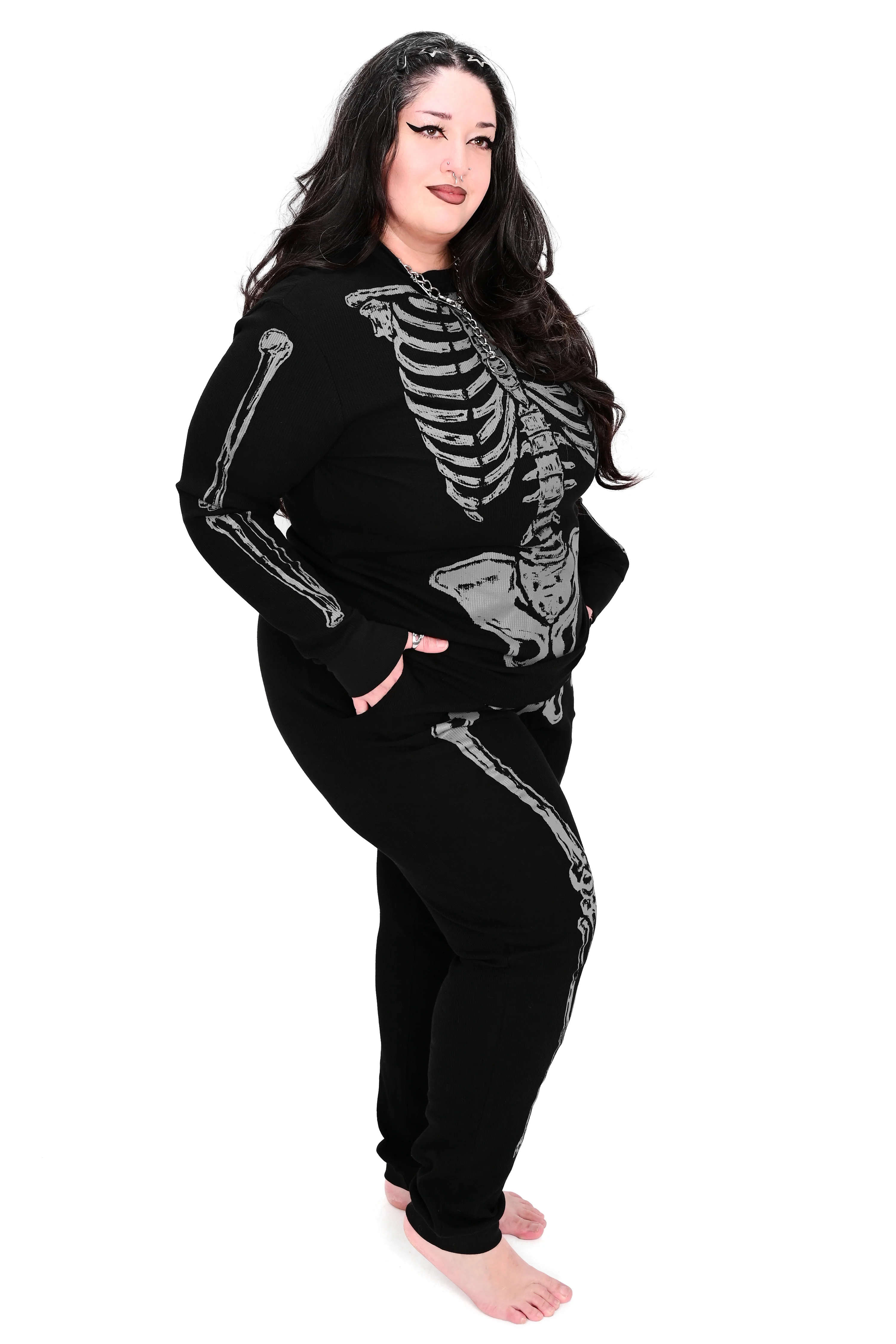 Grey/Black Skeleton Thermal Joggers - Unisex - Image 7