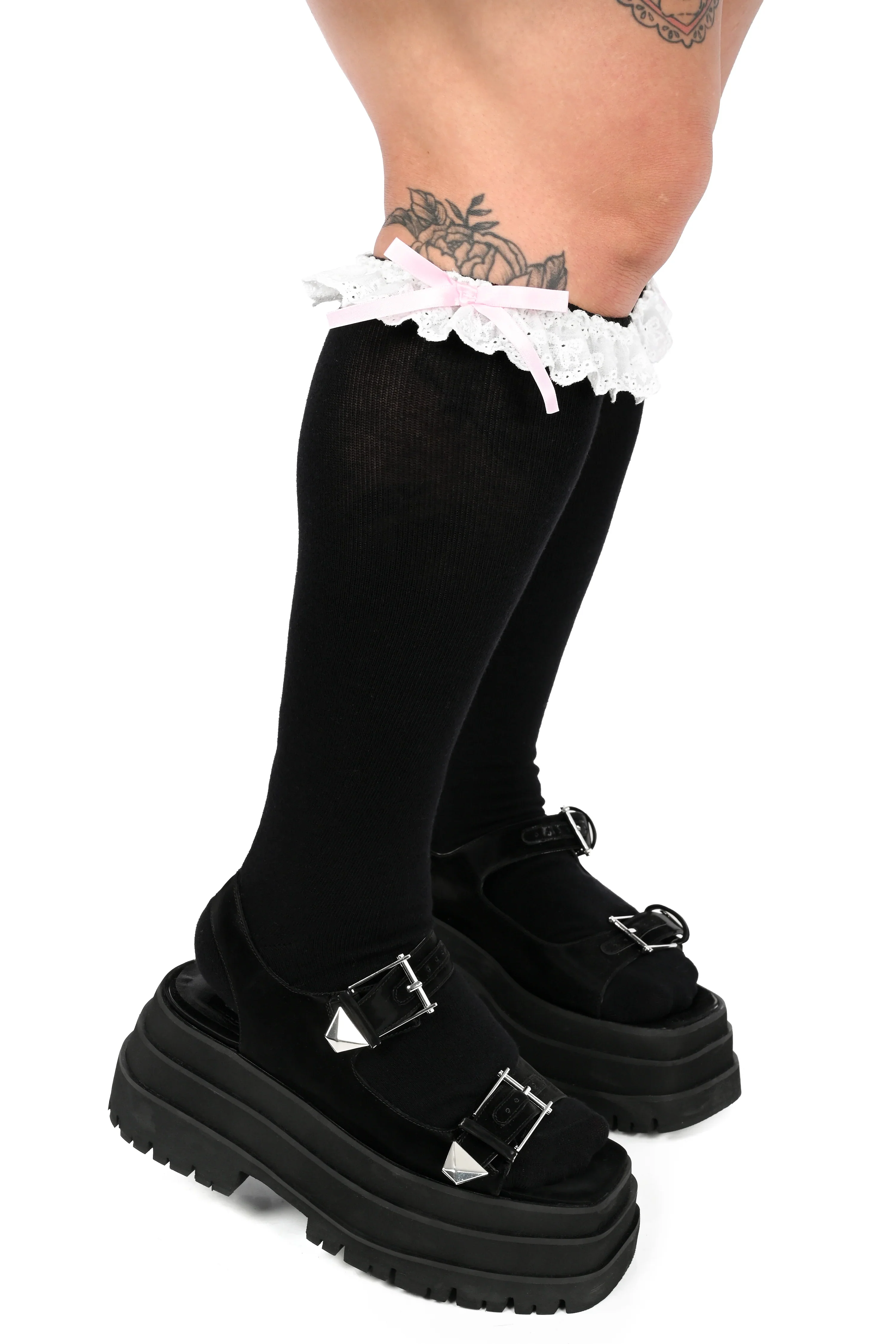 Marie Knee High Ruffle Socks - Black - Image 2