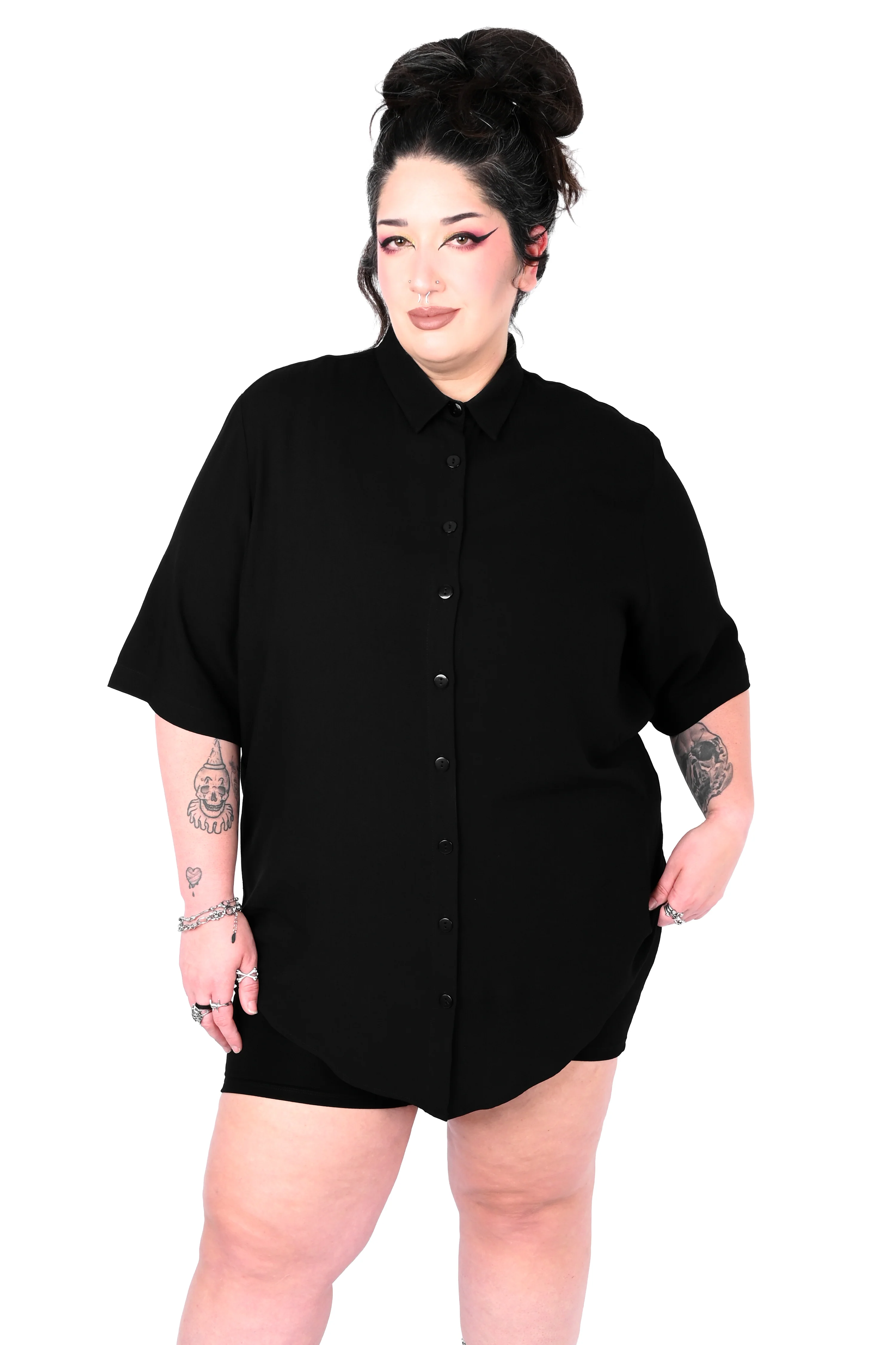 Short Sleeve Memphis Oversized Shirt - Solid Black - Image 2