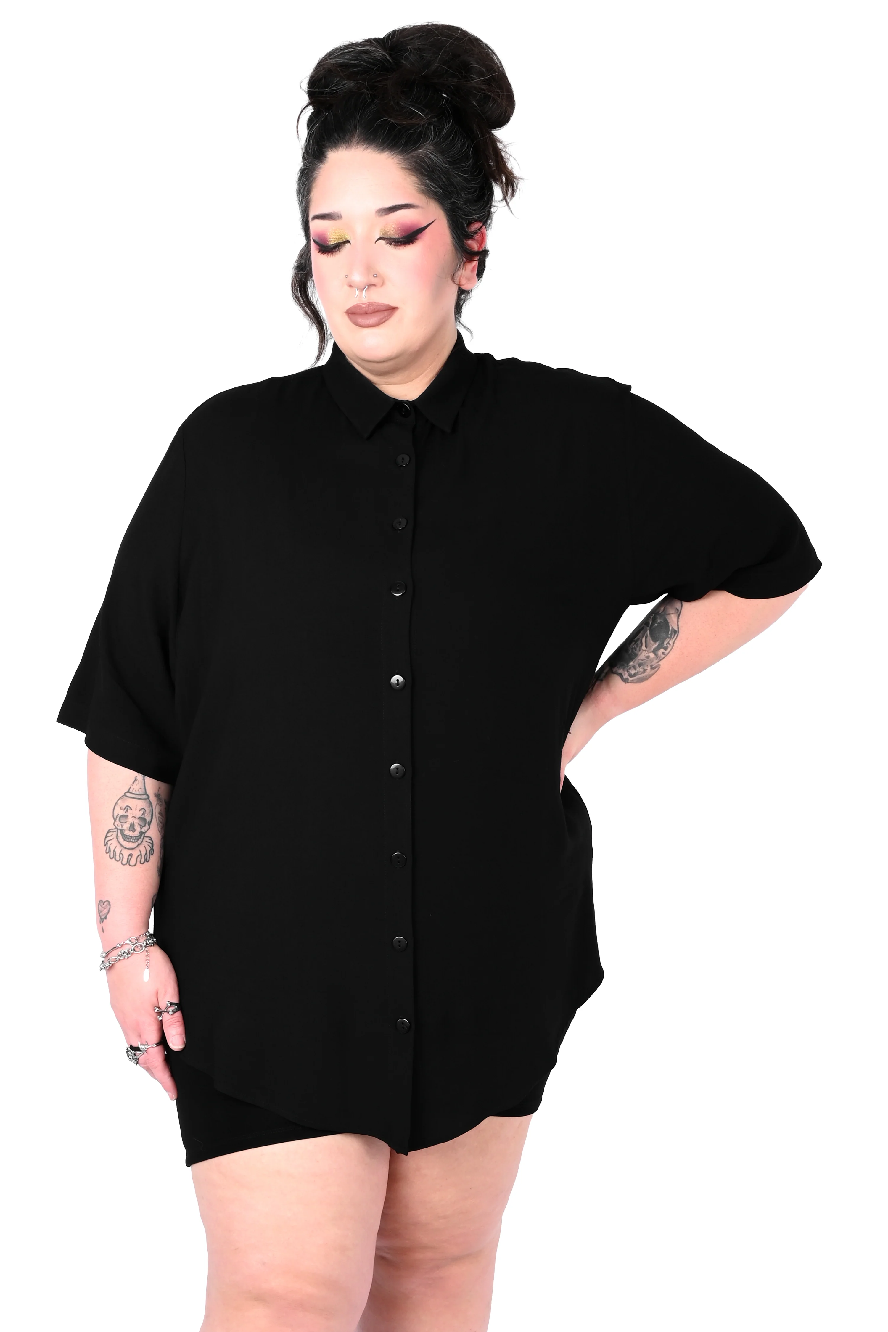 Short Sleeve Memphis Oversized Shirt - Solid Black - Image 4