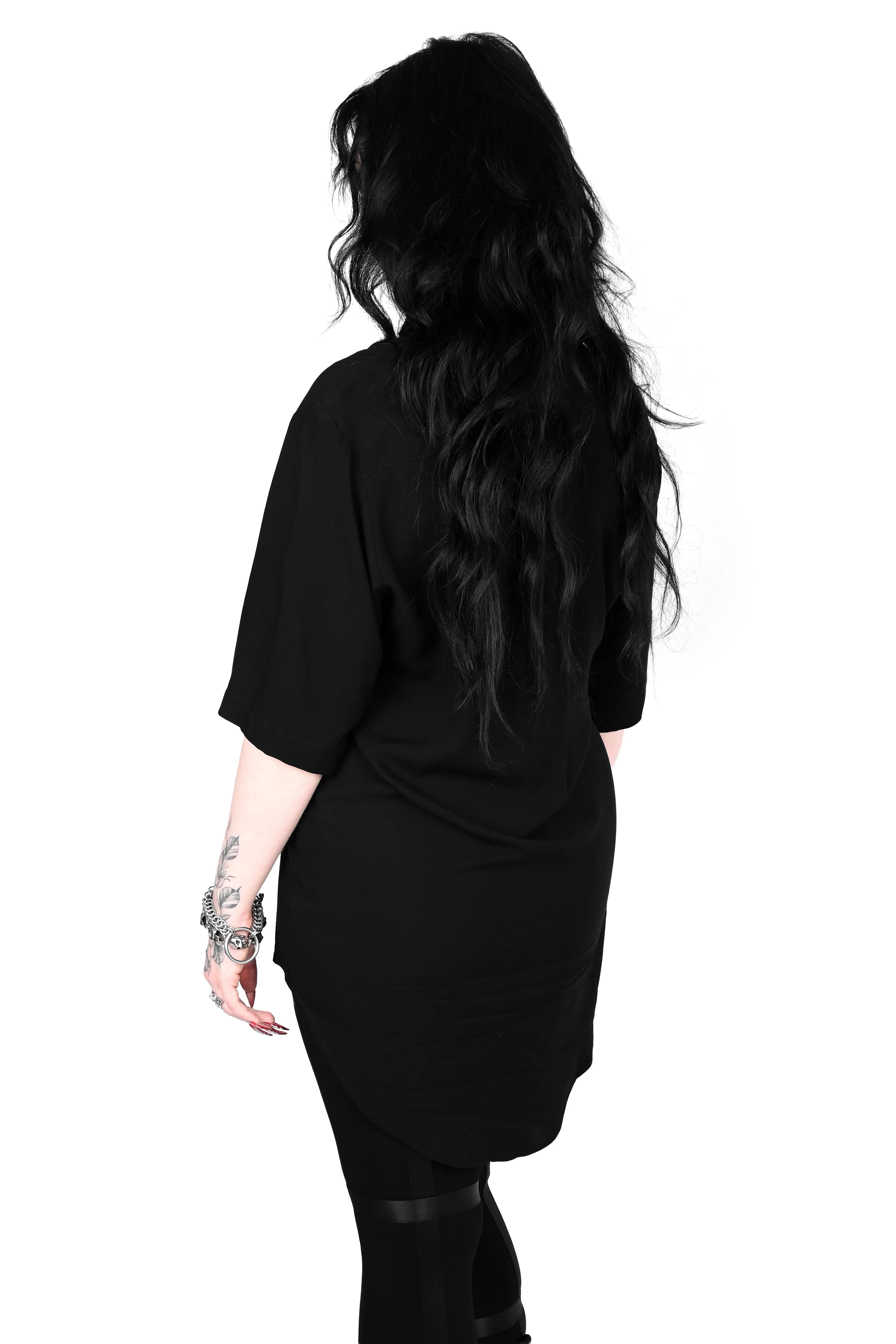 Short Sleeve Memphis Oversized Shirt - Solid Black - Image 5