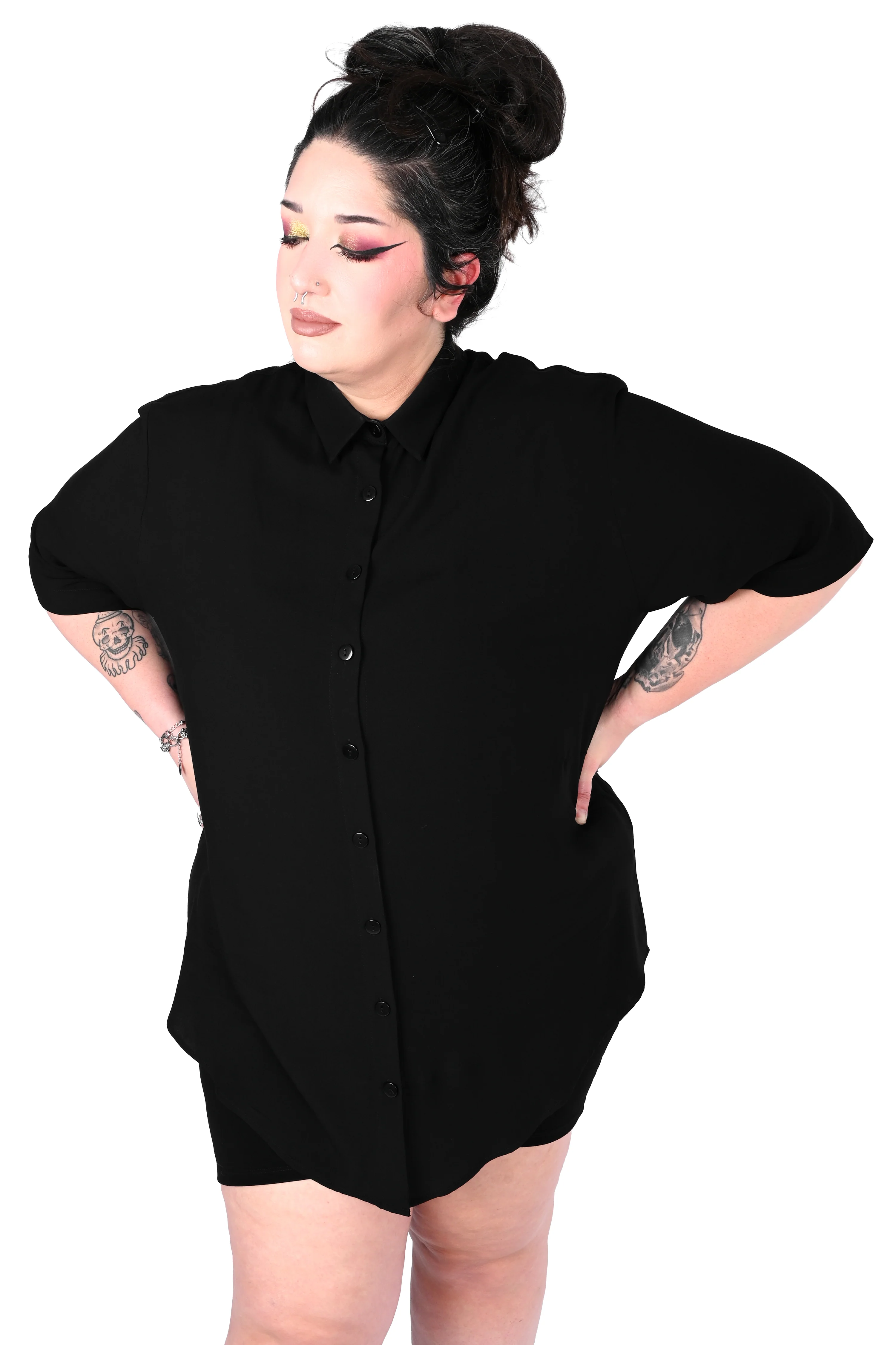 Short Sleeve Memphis Oversized Shirt - Solid Black - Image 6