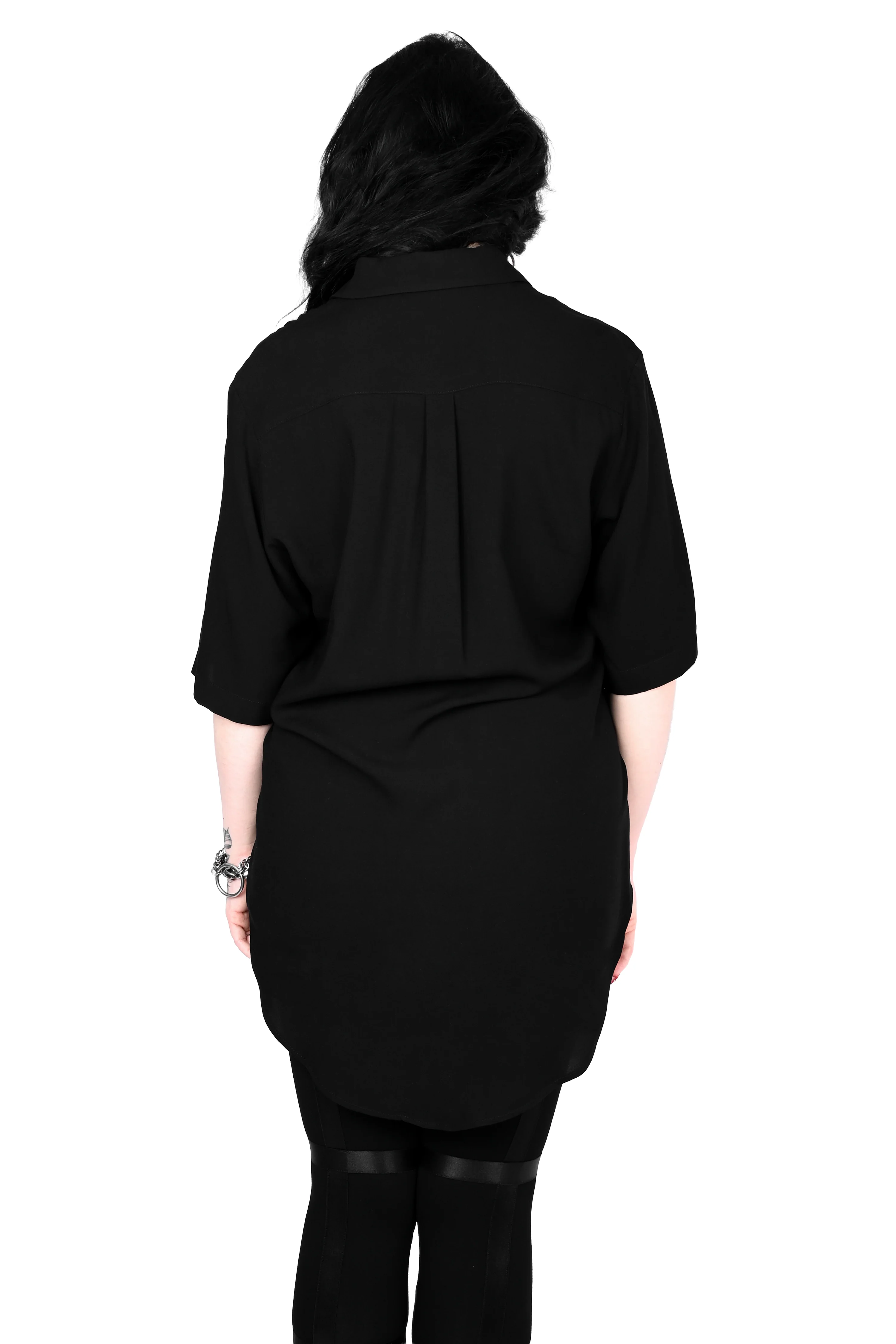 Short Sleeve Memphis Oversized Shirt - Solid Black - Image 7
